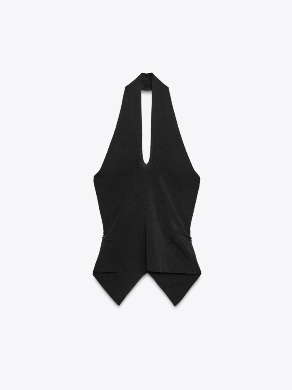 Zara Ruched Knit Halter Top V Neck Open Back Covered Buttons Black S NWT - Picture 8 of 14